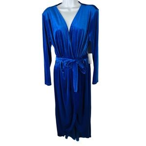 Eloquii Velour Wrap Dress Midi Blue NWT sz 14